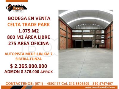 *VENTA BODEGA 1.075 M2 EN CELTA TRADE PARK SIBERIA