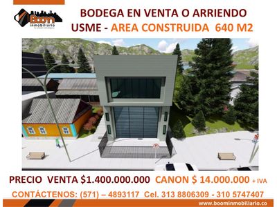 *VENTA ARRIENDO BODEGA 640 M2 USME