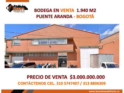 **BODEGA EN VENTA  1.940 M2  PUENTE ARANDA - BOGOTÁ 