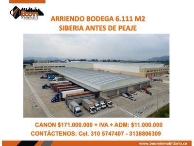 *ARRIENDO 6.111 M2 DE BODEGA EN SIBERIA CALLE 80