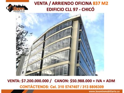 *VENTA / ARRIENDO OFICINA 837 M2 CHICO CLL 97