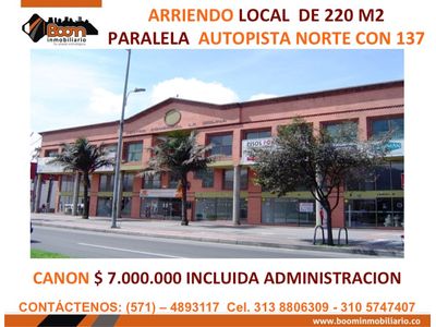 **ARRIENDO LOCAL AUTONORTE 220 M2