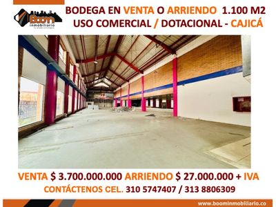 *BODEGA EN VENTA O ARRIENDO 1.100 M2 CAJICÁ 