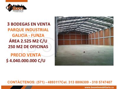 *VENTA 3 BODEGAS INDUSTRIALES 7.575 M2 FUNZA