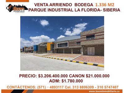 VENTA ARRIENDO BODEGA PARQUE INDUSTRIAL FLORIDA