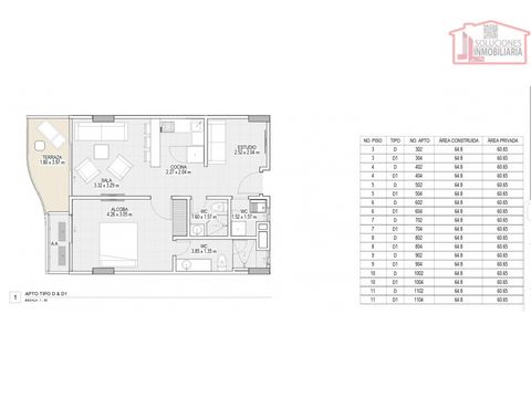 apartamento en venta 1 alcoba 64 mts proyecto ika