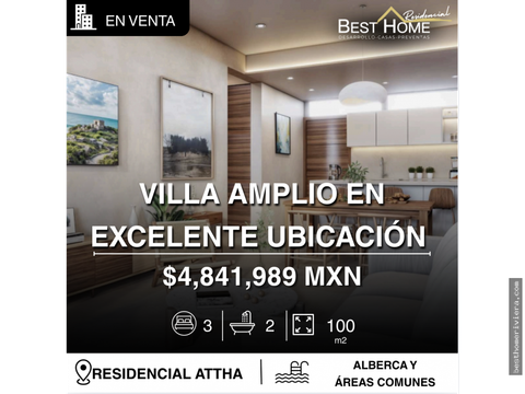 villa en venta de 100 m2 en residenical attha cancun
