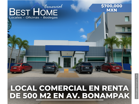 se renta local comercial de 500 m2 sobre av bonampak cancun