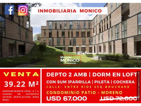 venta depto 2 amb en moreno condominio copa