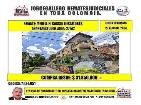 rematemedellin barrio mirafloresapartaestudioarea 27 m2