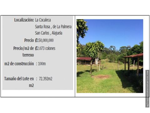 se vende 72392 mts finca santa rosa san carlos