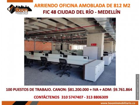 arriendo oficina 812 m2 amoblada en fic 48 medellin