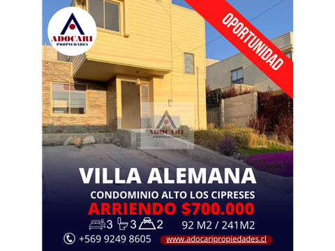 villa alemana arriendo casa cond alto los cipreses zona norte