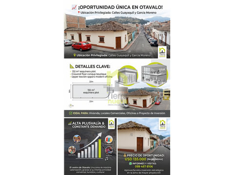 se vende propiedad esquinera en el centro de otavalo