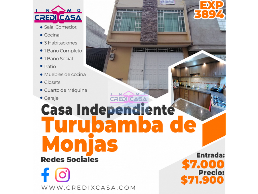 cxc venta casa independiente turubamba de monjas exp 3894