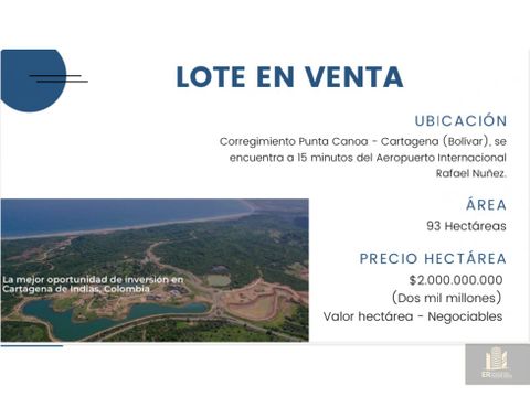 se vende lote en punta canoa cartagena zona norte