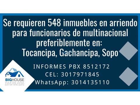 se requieren 548 inmuebles en arriendo