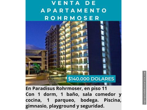 venta de apartamento 1 dormitorio en paradisus rohrmoser