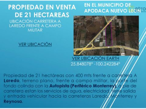 terreno venta 21 h frente carr laredo e interpuerto 1550 m 2