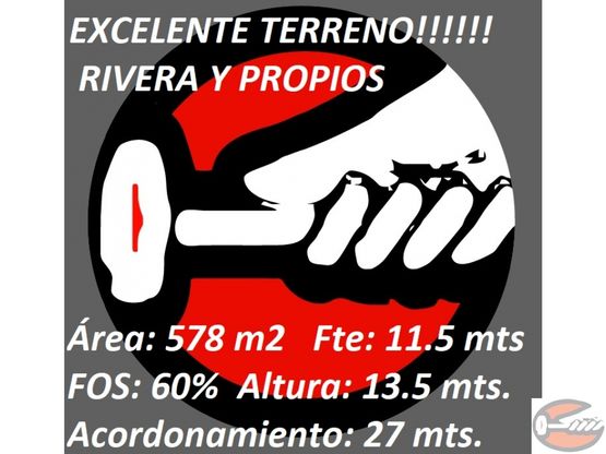 EXCELENTE TERRENO BUCEO RIVERA Y PROPIOS 27 MTS. ALTURA 