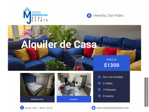 alquiler de casa en condominio en san pablo de heredia