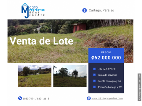 venta de lote en paraiso de cartago