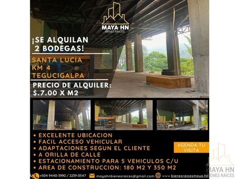 se alquilan 2 bodegas carretera a santa lucia