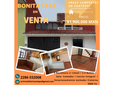 casa 2 niveles fracc campestre coatepec