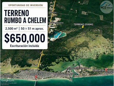 terreno de 2500 m2 en venta rumbo a chelem puerto yucatan